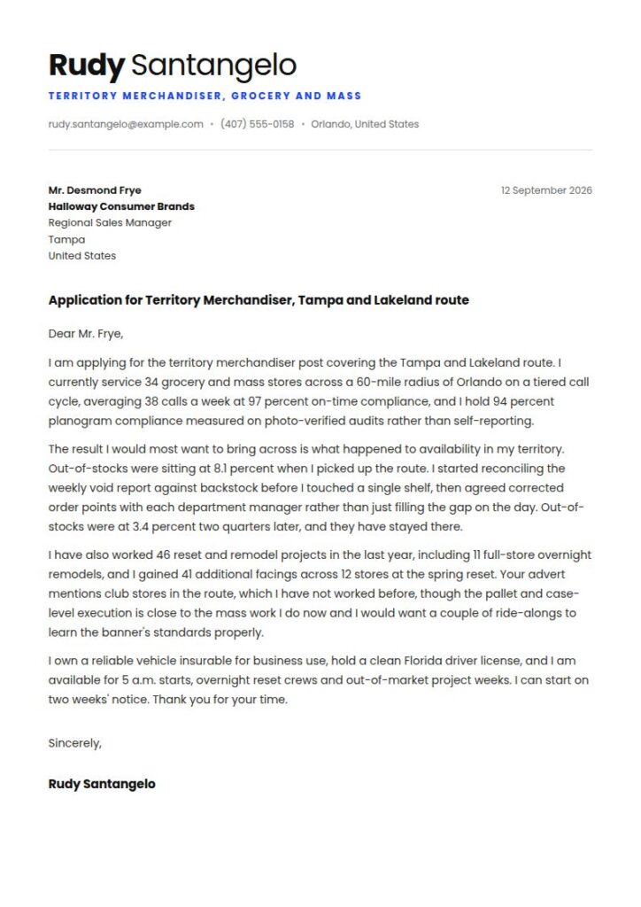 Merchandiser Cover Letter Examples & Templates