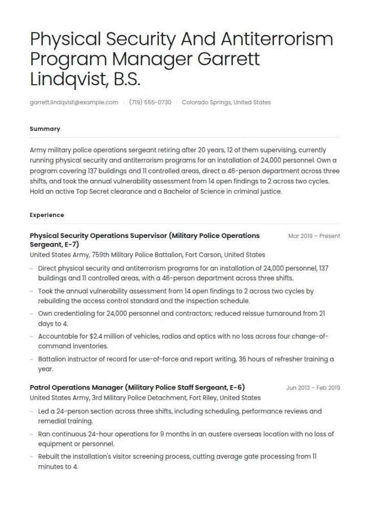 Military Resume Examples & Templates