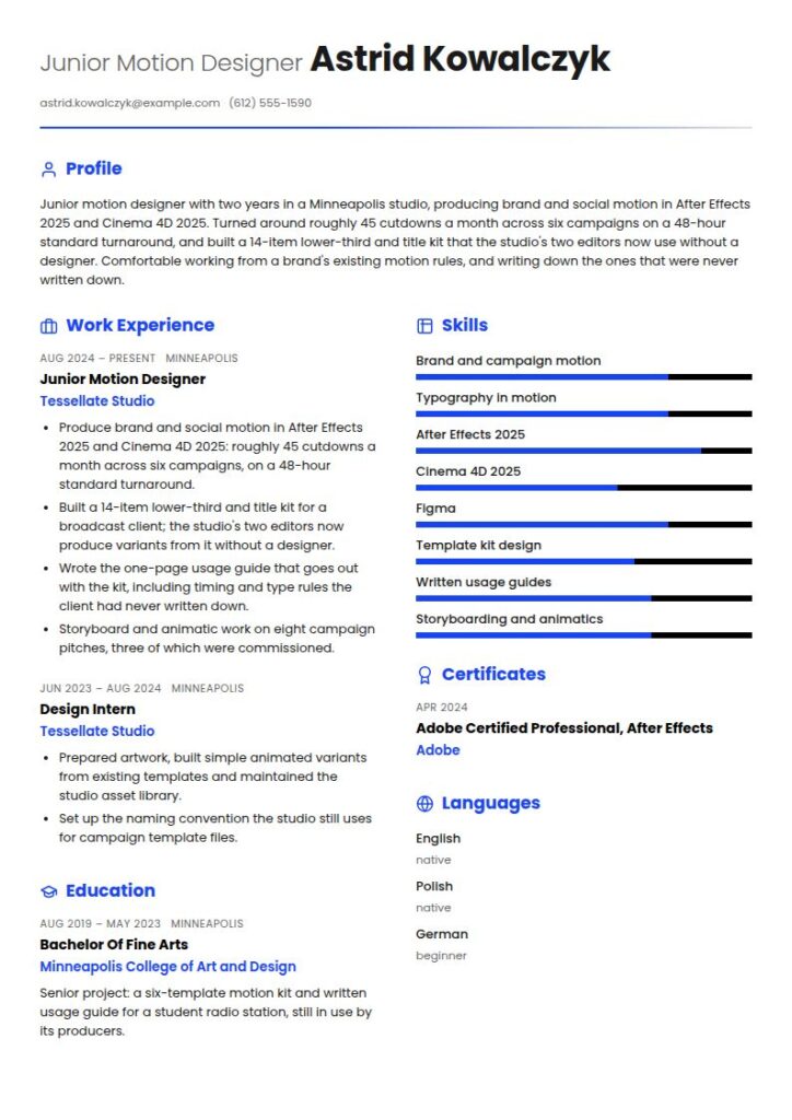 Motion Graphics Artist Resume Examples & Templates