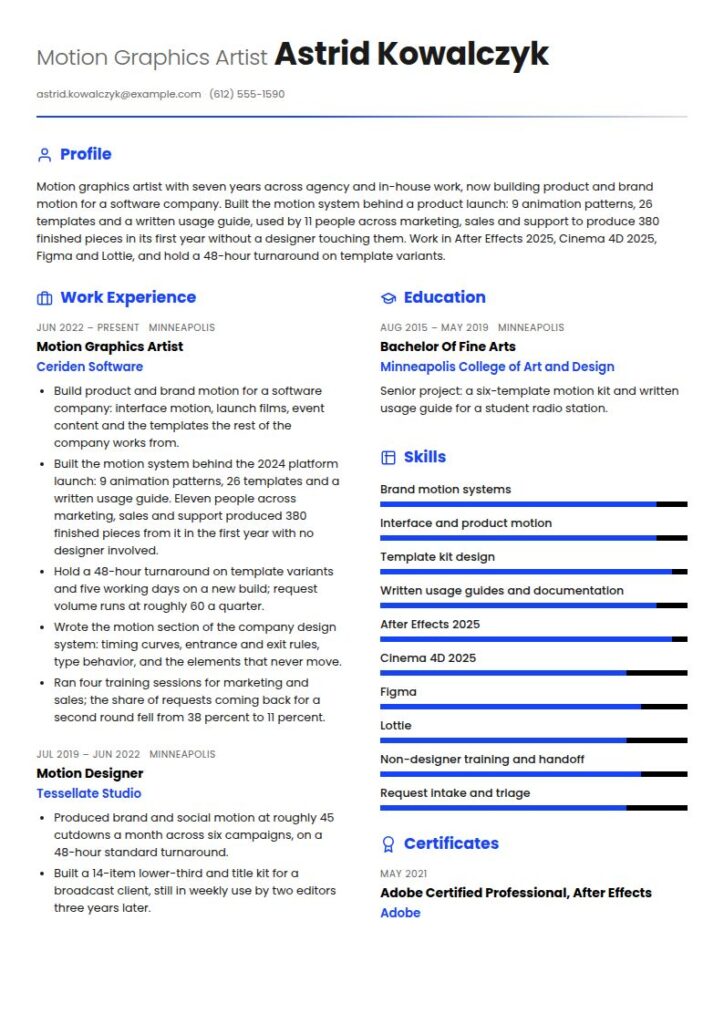 Motion Graphics Artist Resume Examples & Templates
