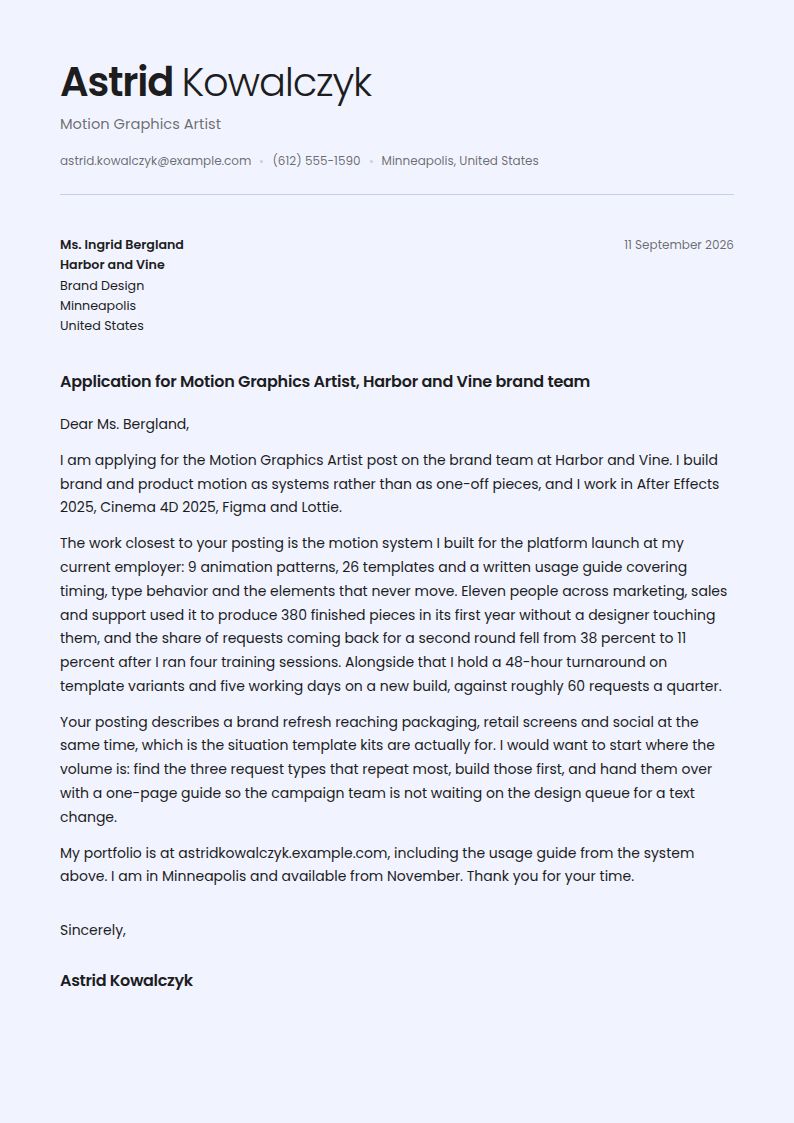 Motion Graphics Artist Cover Letter Examples & Templates