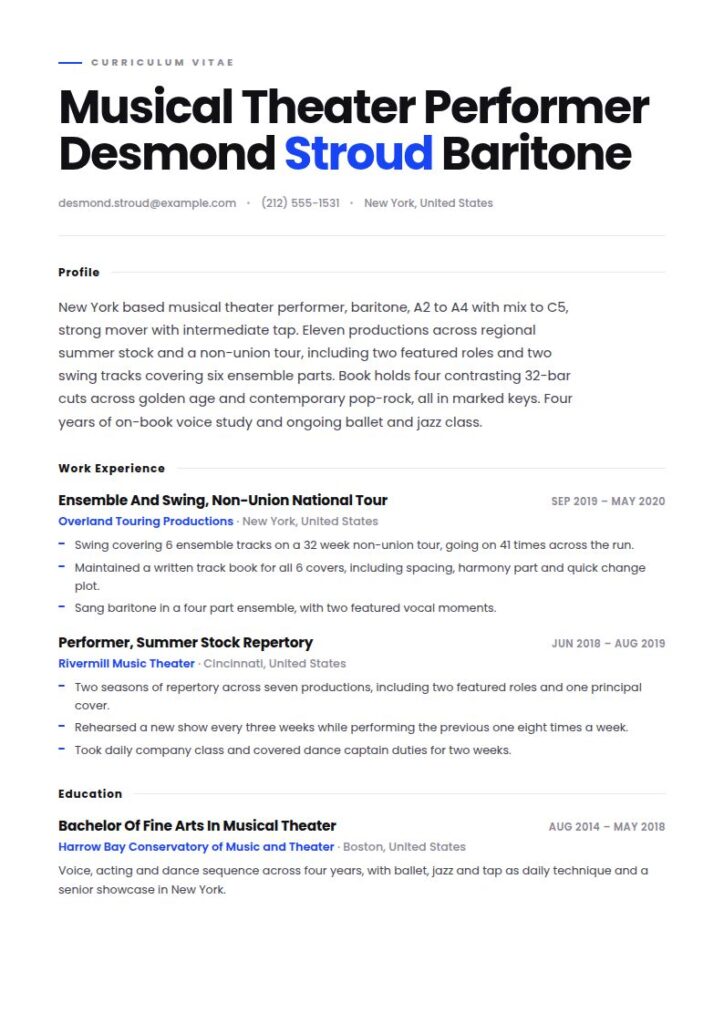 Musical Theater Resume Examples & Templates