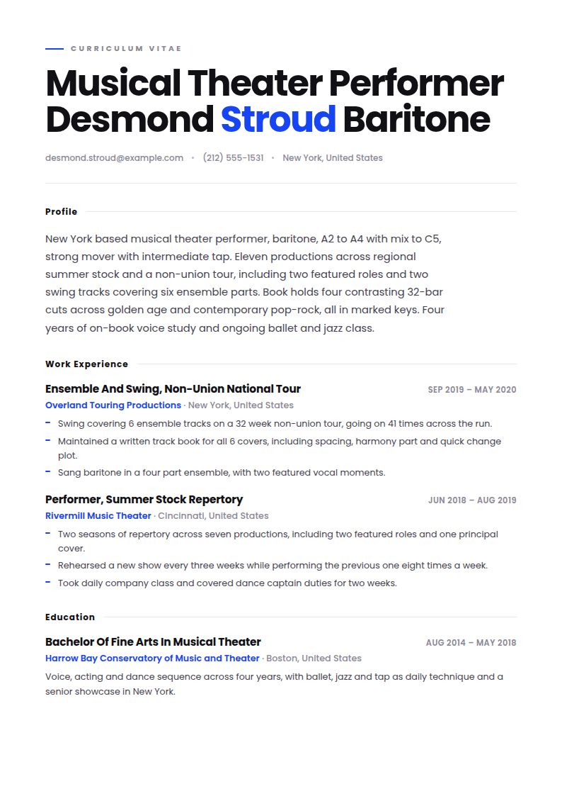 Musical Theater Resume Examples & Templates