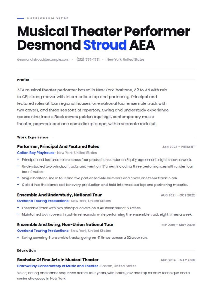 Musical Theater Resume Examples & Templates