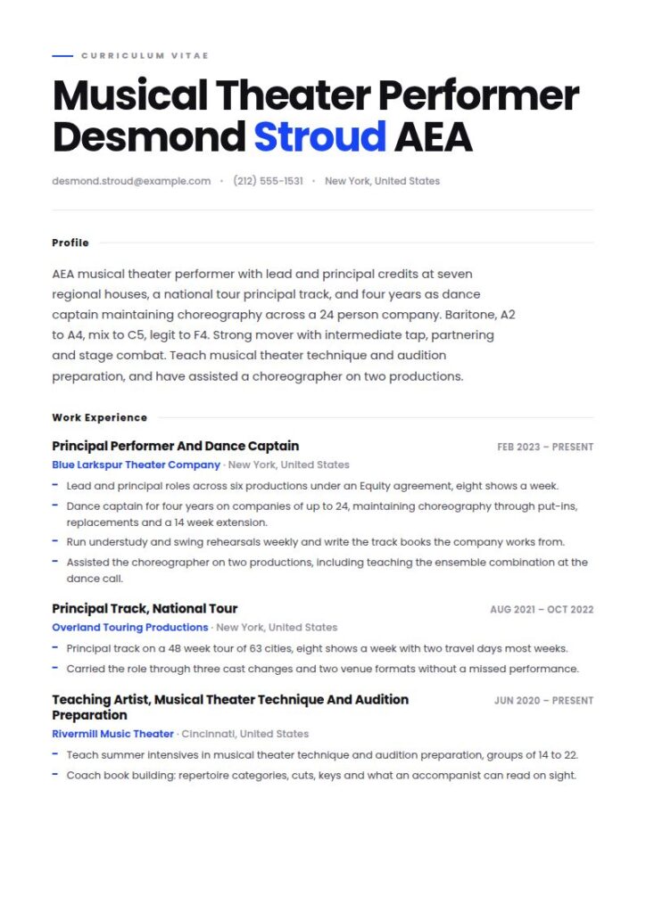 Musical Theater Resume Examples & Templates