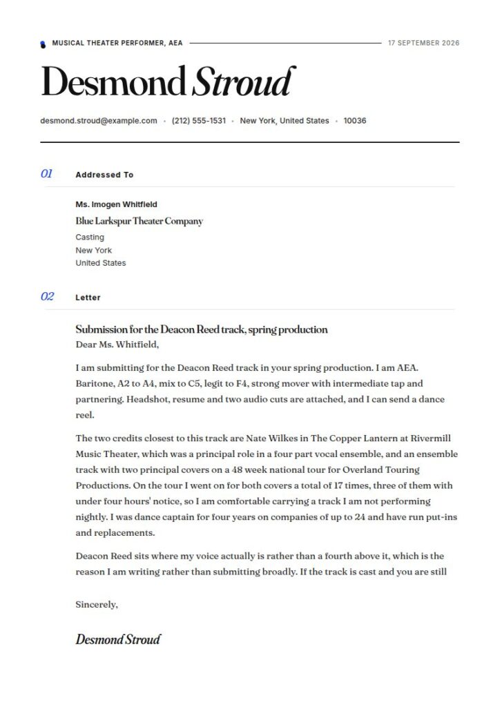 Musical Theater Cover Letter Examples & Templates