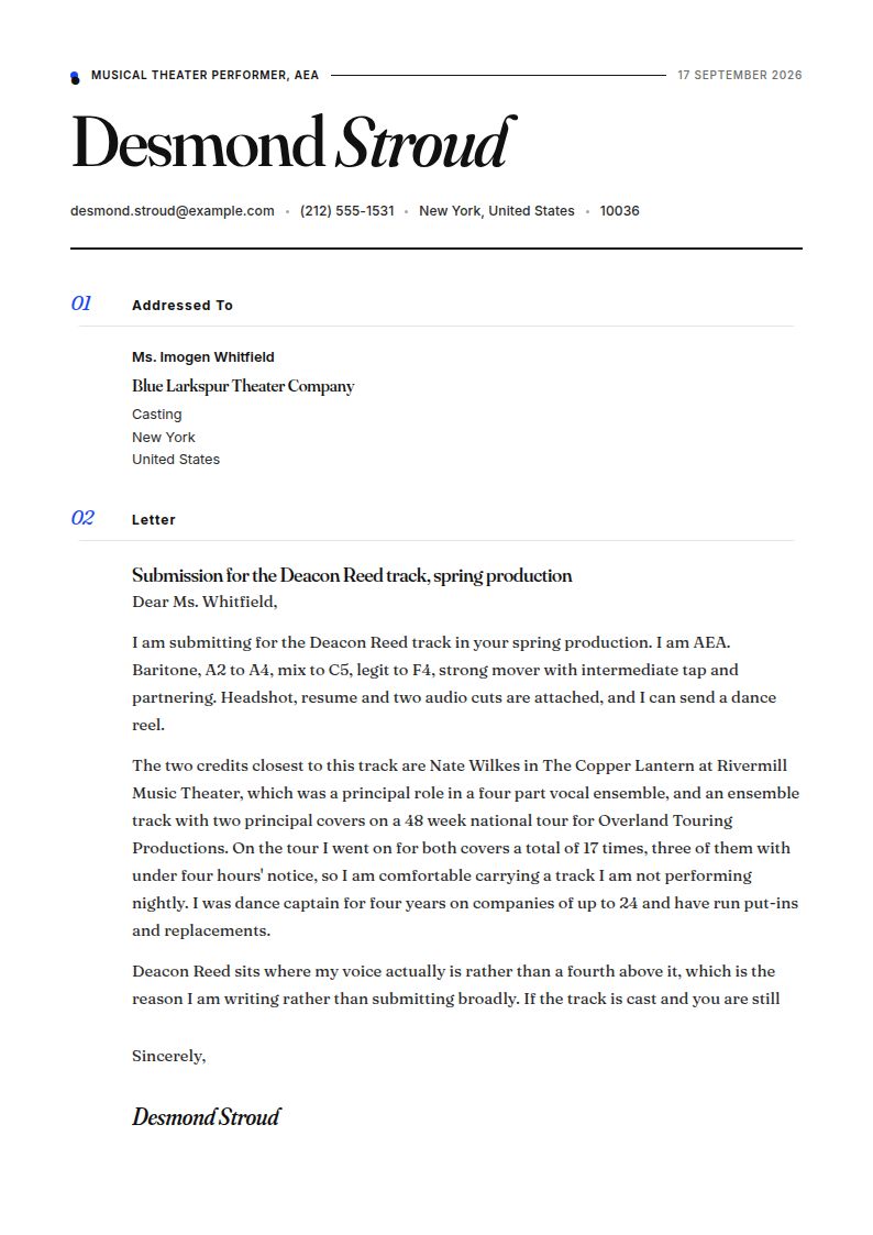 Musical Theater Cover Letter Examples & Templates