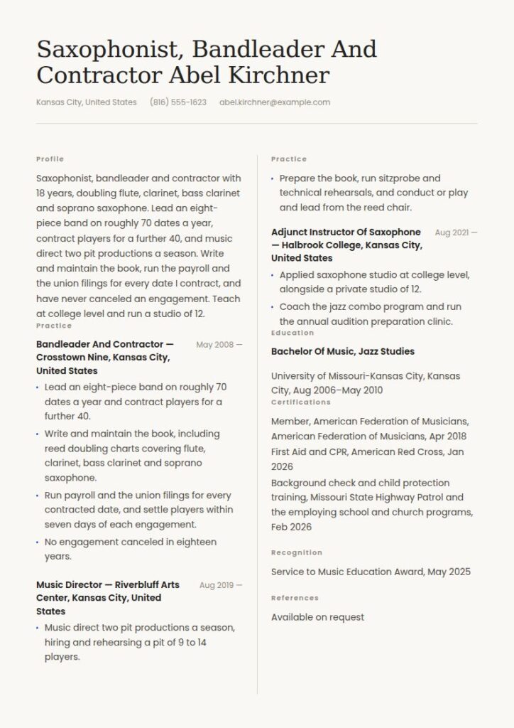 Musician Resume Examples & Templates