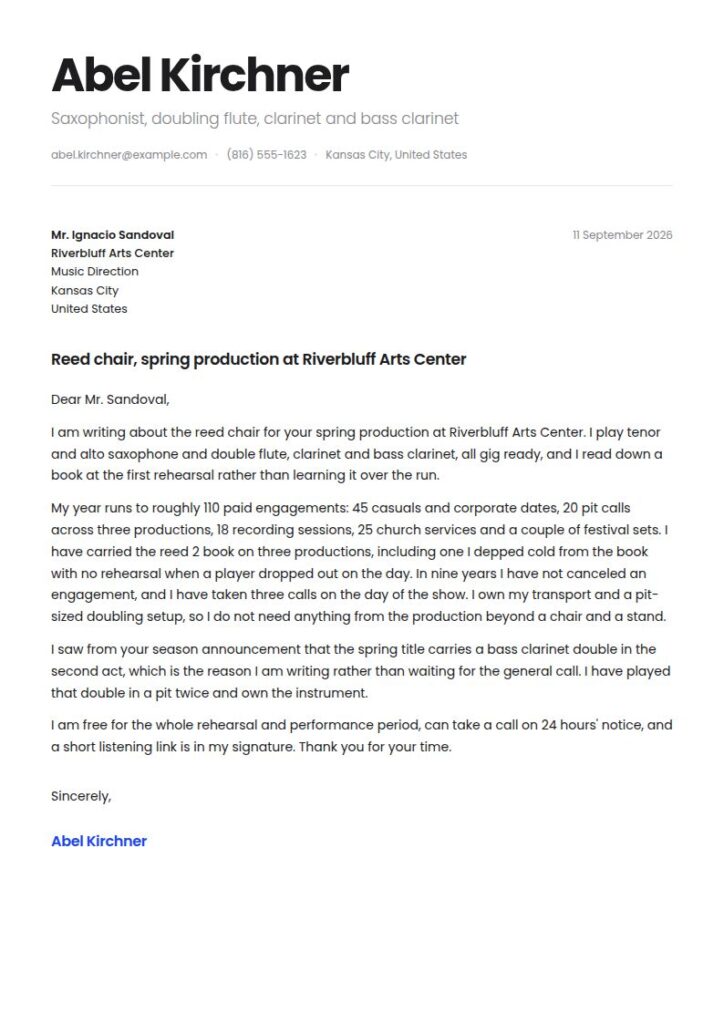 Musician Cover Letter Examples & Templates