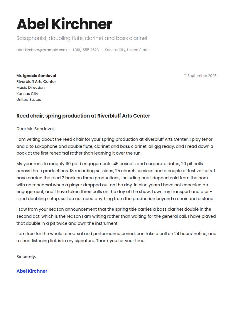 Musician Cover Letter Examples & Templates