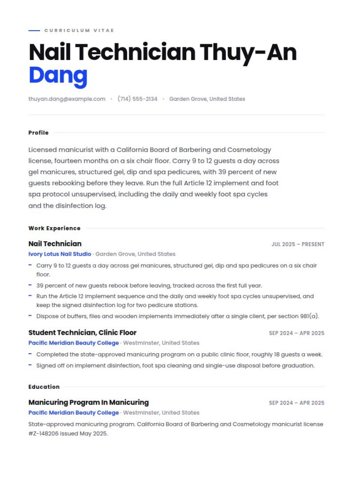 Nail Technician Resume Examples & Templates