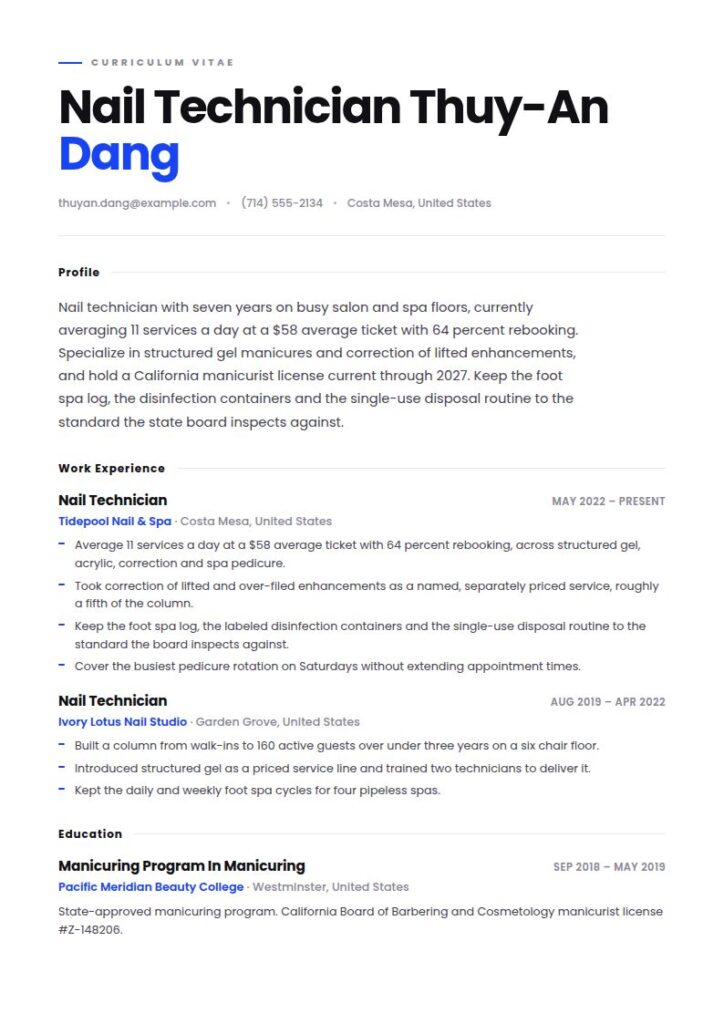 Nail Technician Resume Examples & Templates