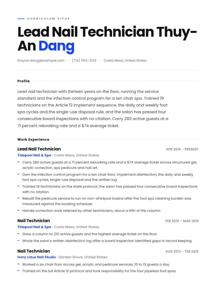 Nail Technician Resume Examples & Templates