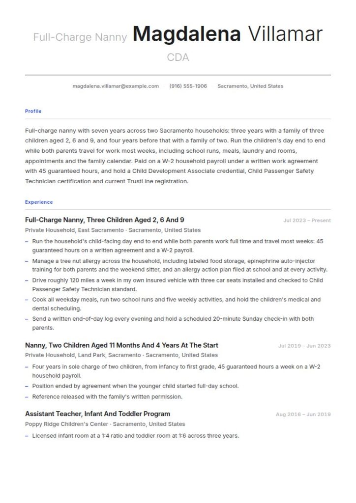 Nanny Resume Examples & Templates