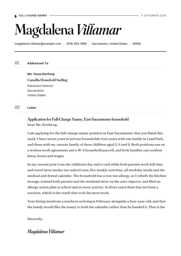 Nanny Cover Letter Examples & Templates