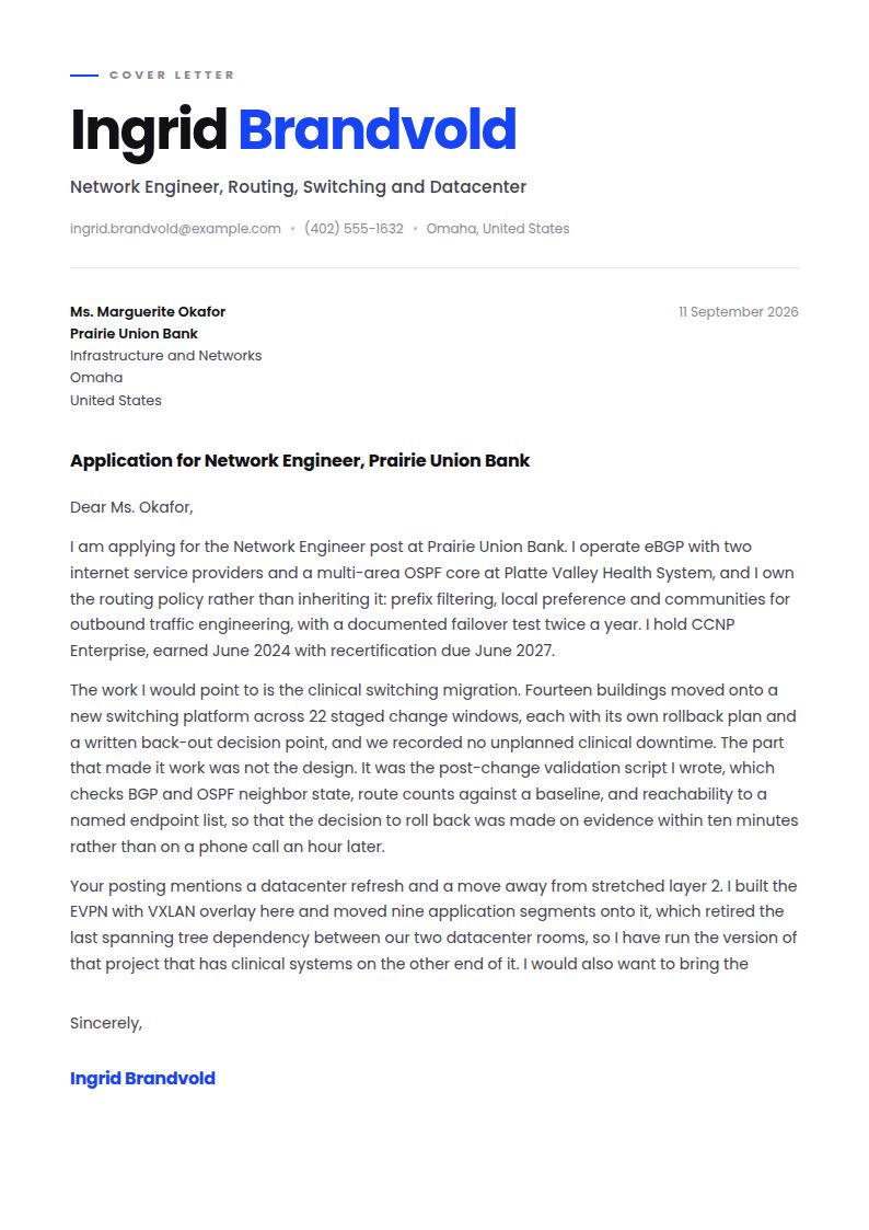 Network Engineer Cover Letter Examples & Templates