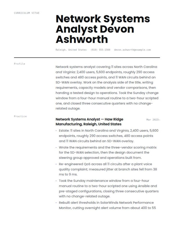 Network Systems Analyst Resume Examples & Templates