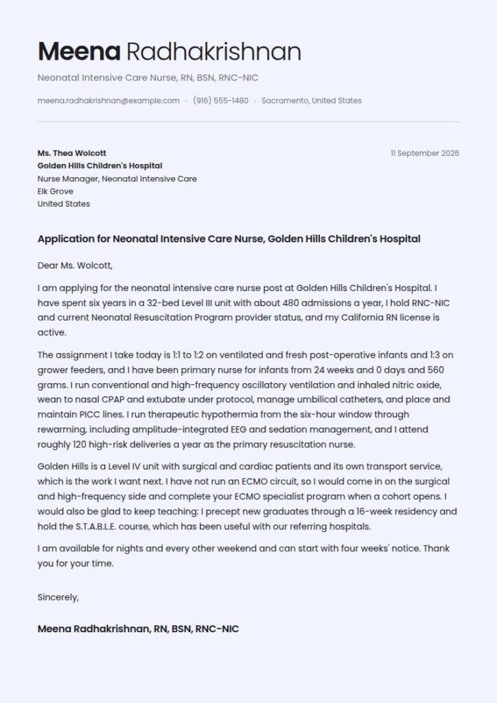 NICU Nurse Cover Letter Examples & Templates