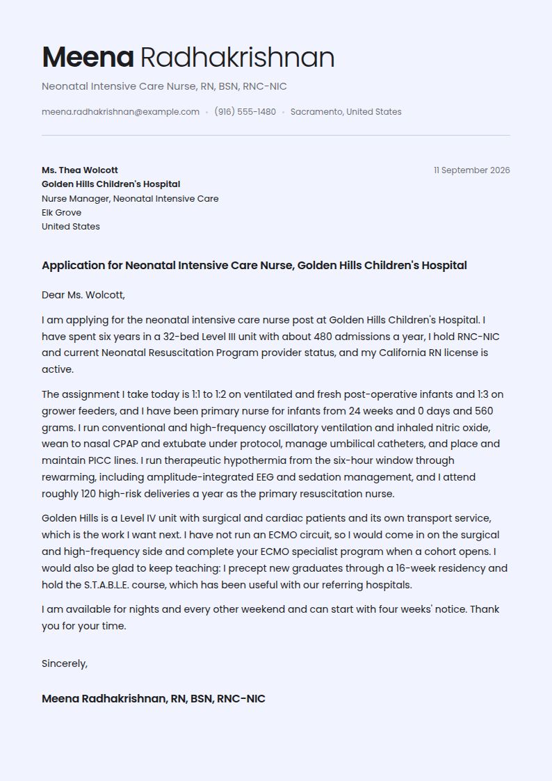 NICU Nurse Cover Letter Examples & Templates