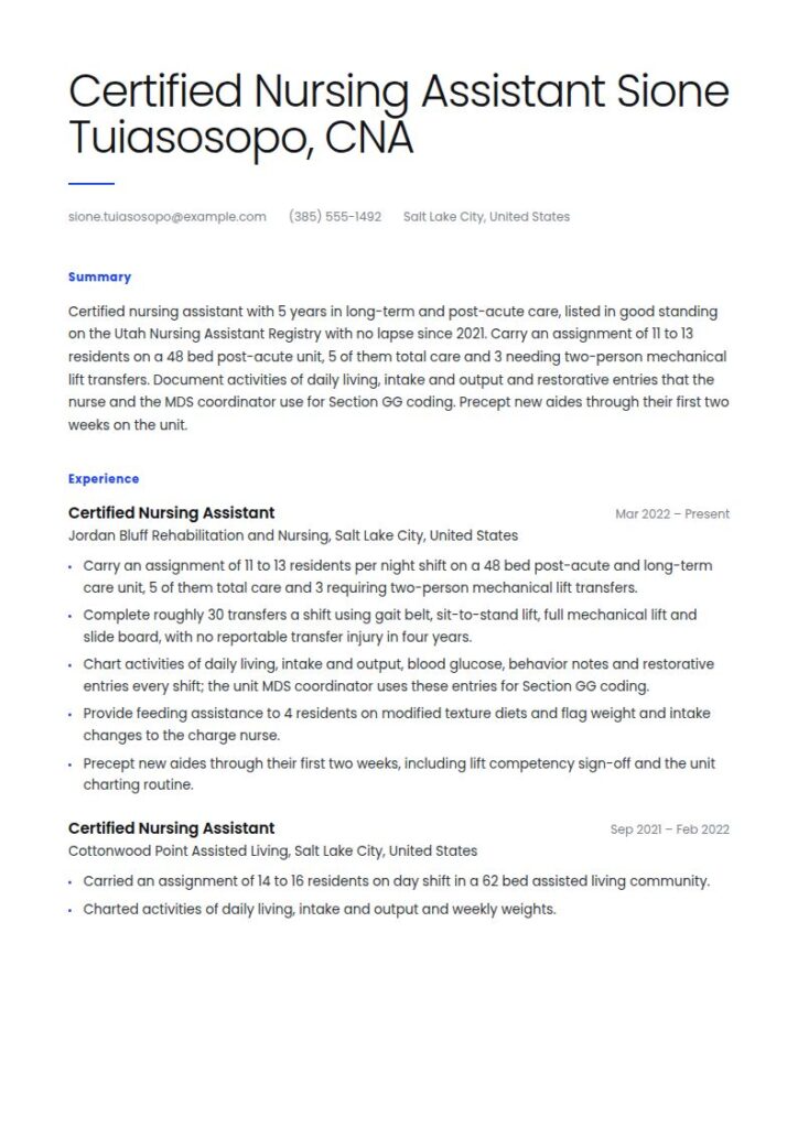 Nursing Assistant Resume Examples & Templates