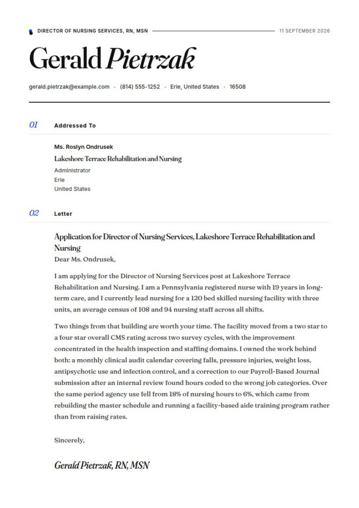 Nursing Home Cover Letter Examples & Templates