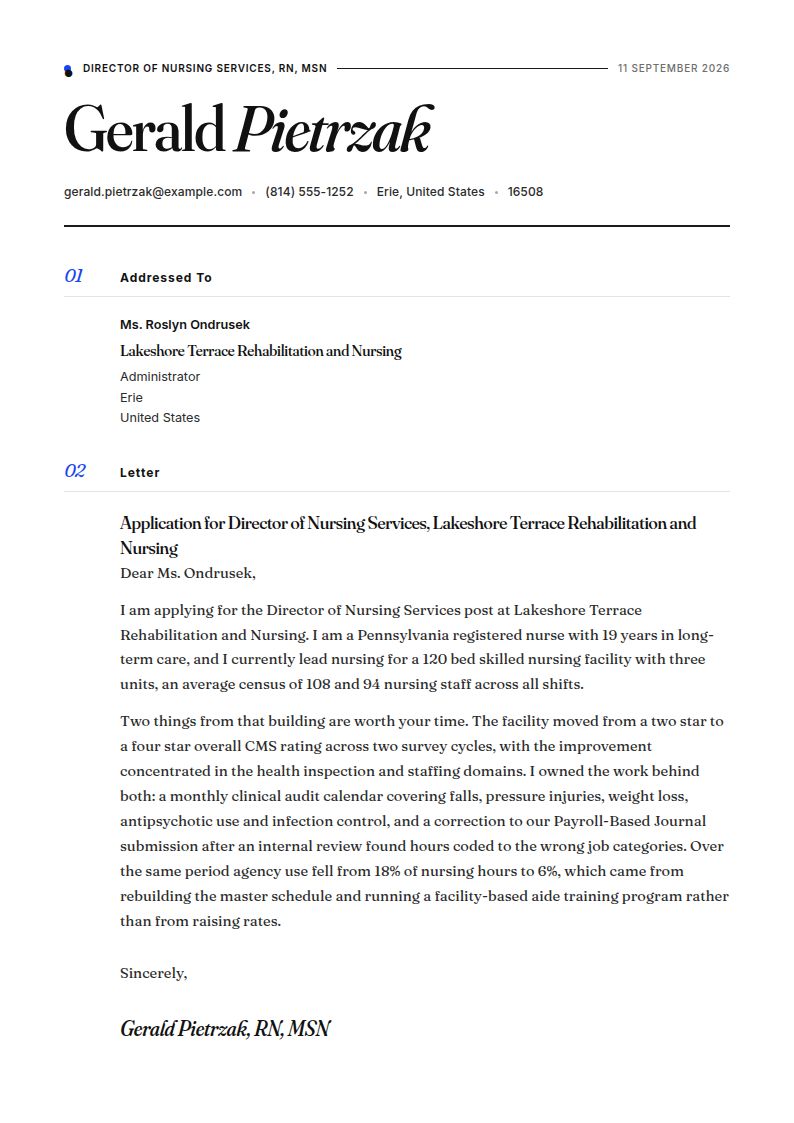 Nursing Home Cover Letter Examples & Templates