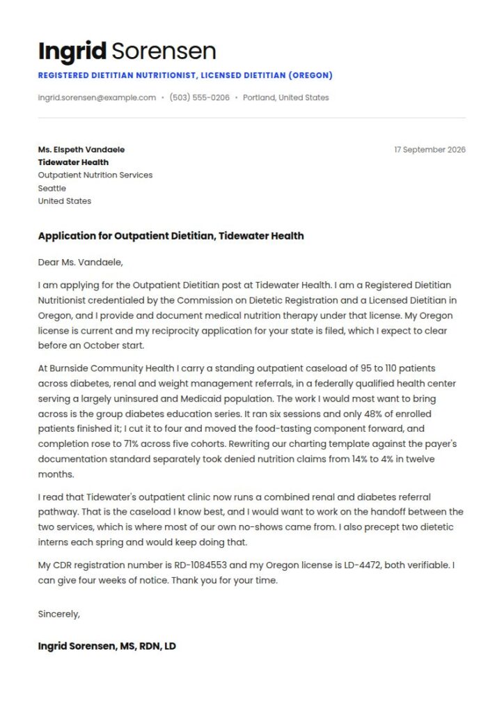 Nutritionist Cover Letter Examples & Templates