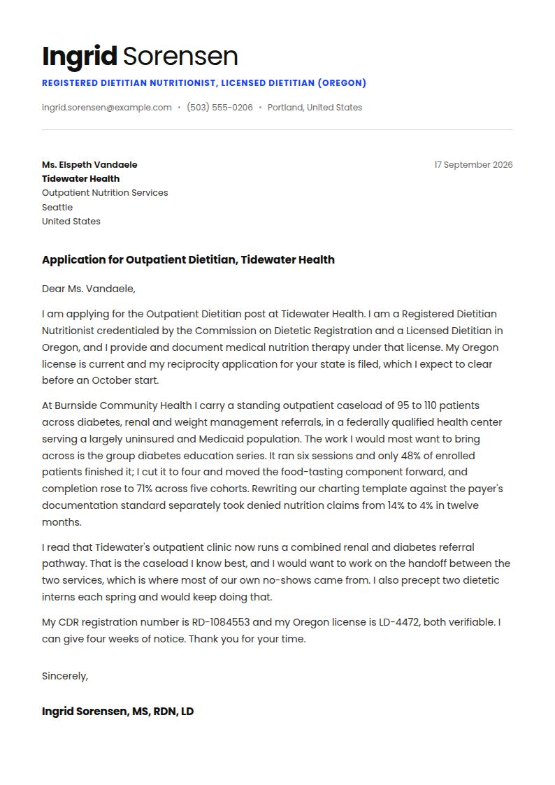 Nutritionist Cover Letter Examples & Templates