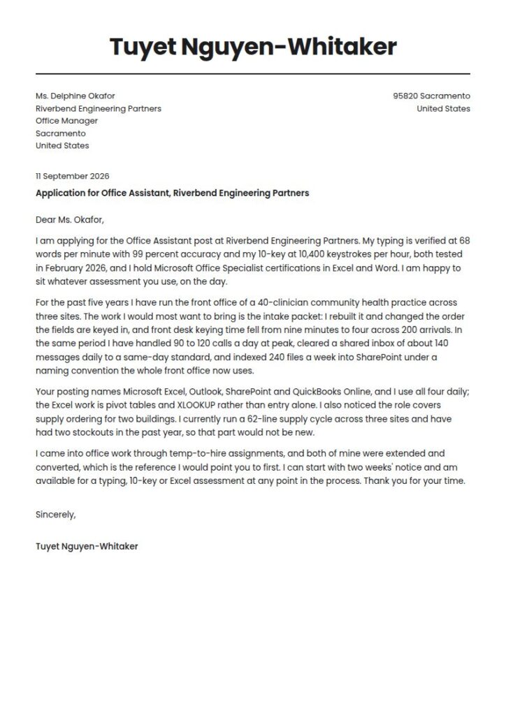 Office Assistant Cover Letter Examples & Templates