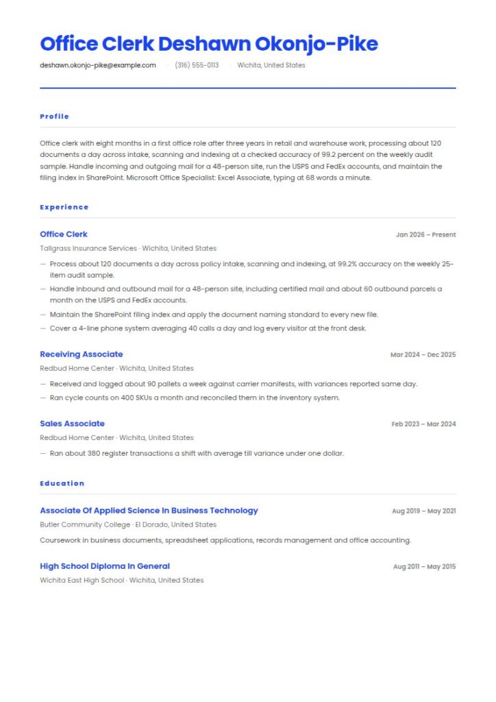 Office Clerk Resume Examples & Templates