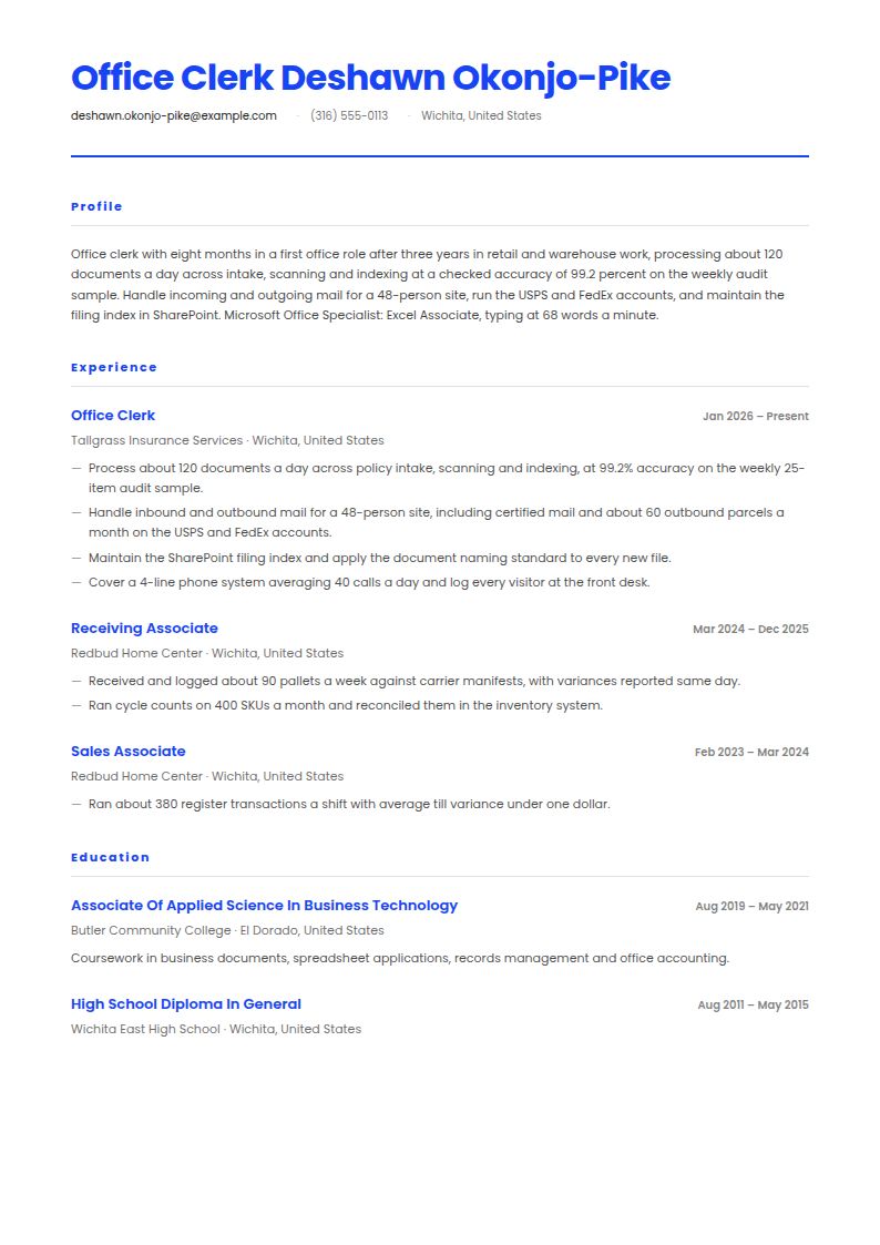 Office Clerk Resume Examples & Templates