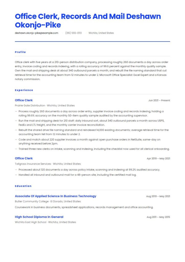 Office Clerk Resume Examples & Templates