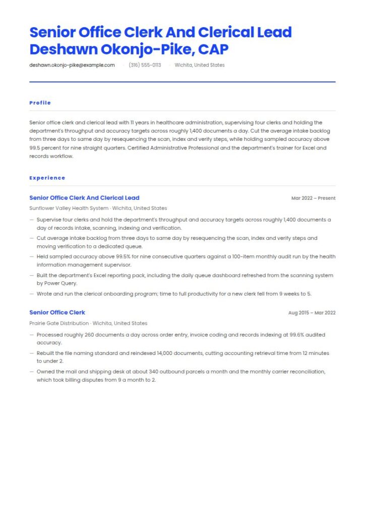 Office Clerk Resume Examples & Templates