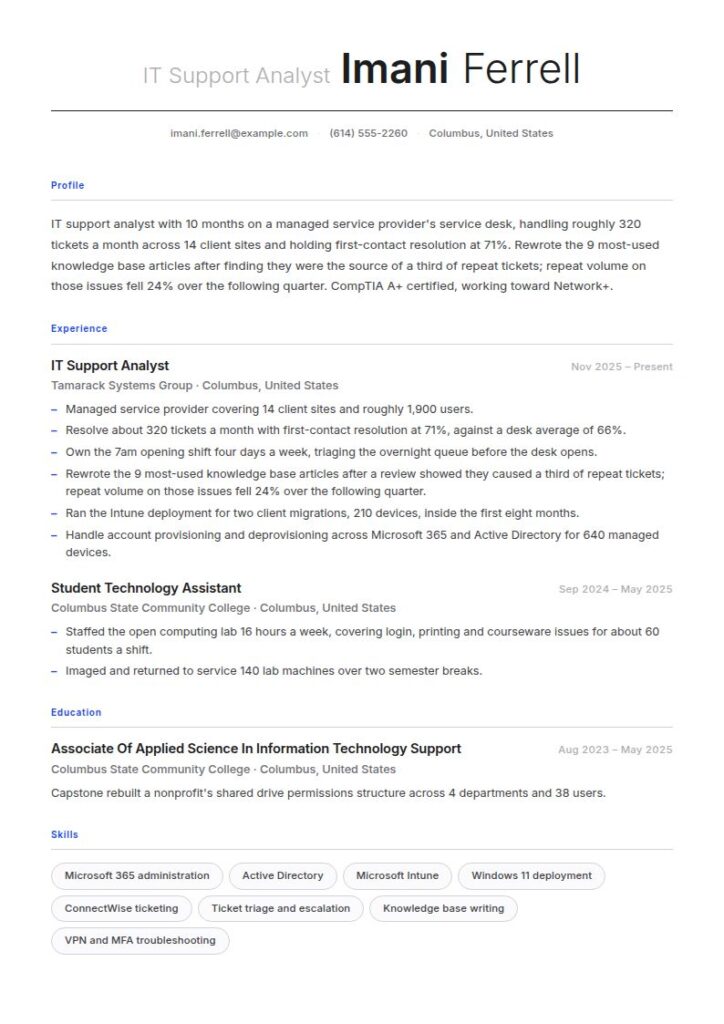 One-Year Experience Resume Examples & Templates