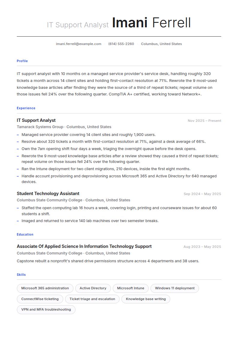 One-Year Experience Resume Examples & Templates