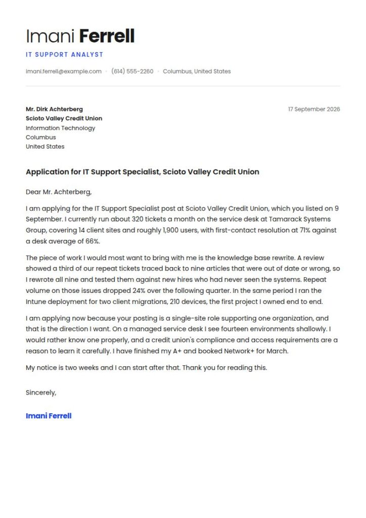 One-Year Experience Cover Letter Examples & Templates