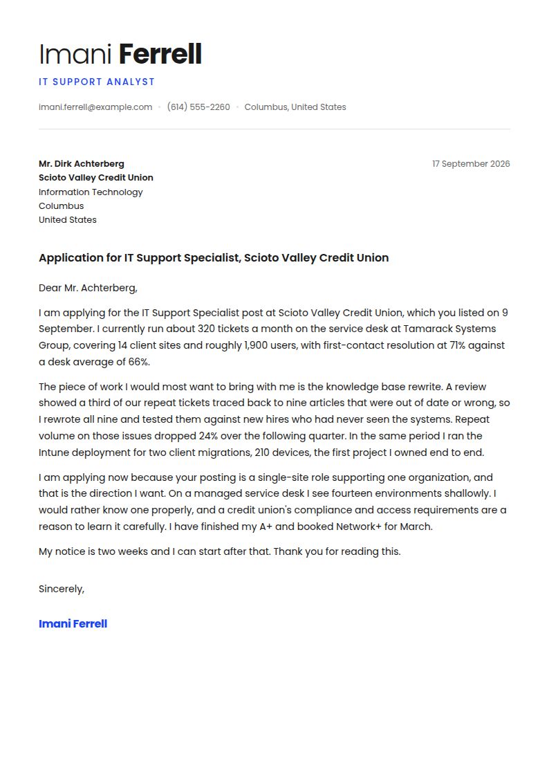 One-Year Experience Cover Letter Examples & Templates