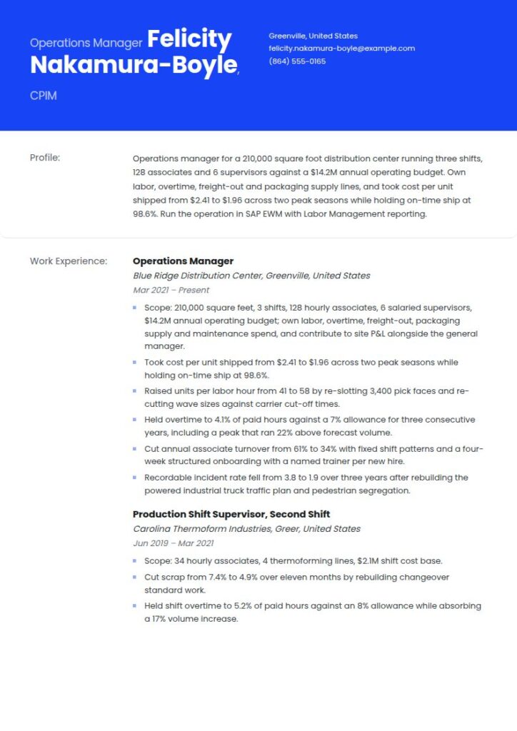 Operations Manager Resume Examples & Templates