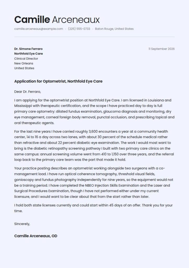 Optometrist Cover Letter Examples & Templates