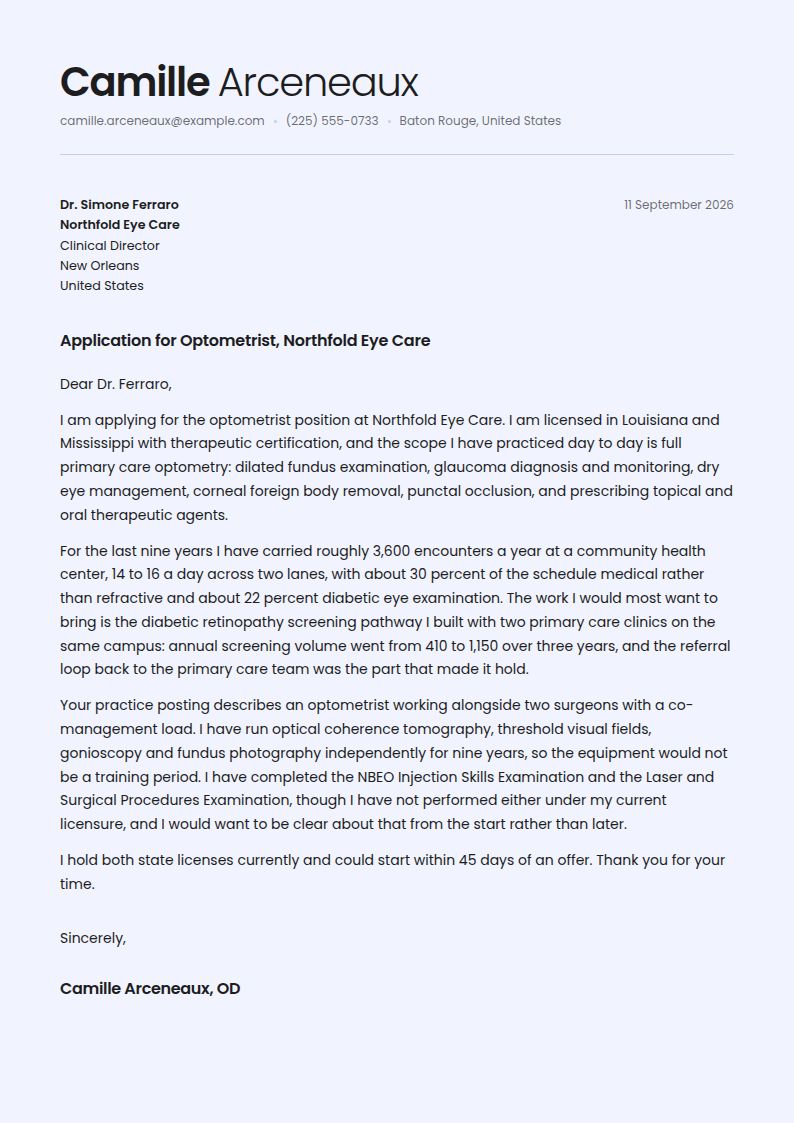 Optometrist Cover Letter Examples & Templates