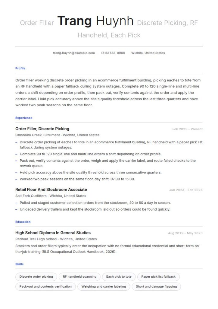 Order Filler Resume Examples & Templates