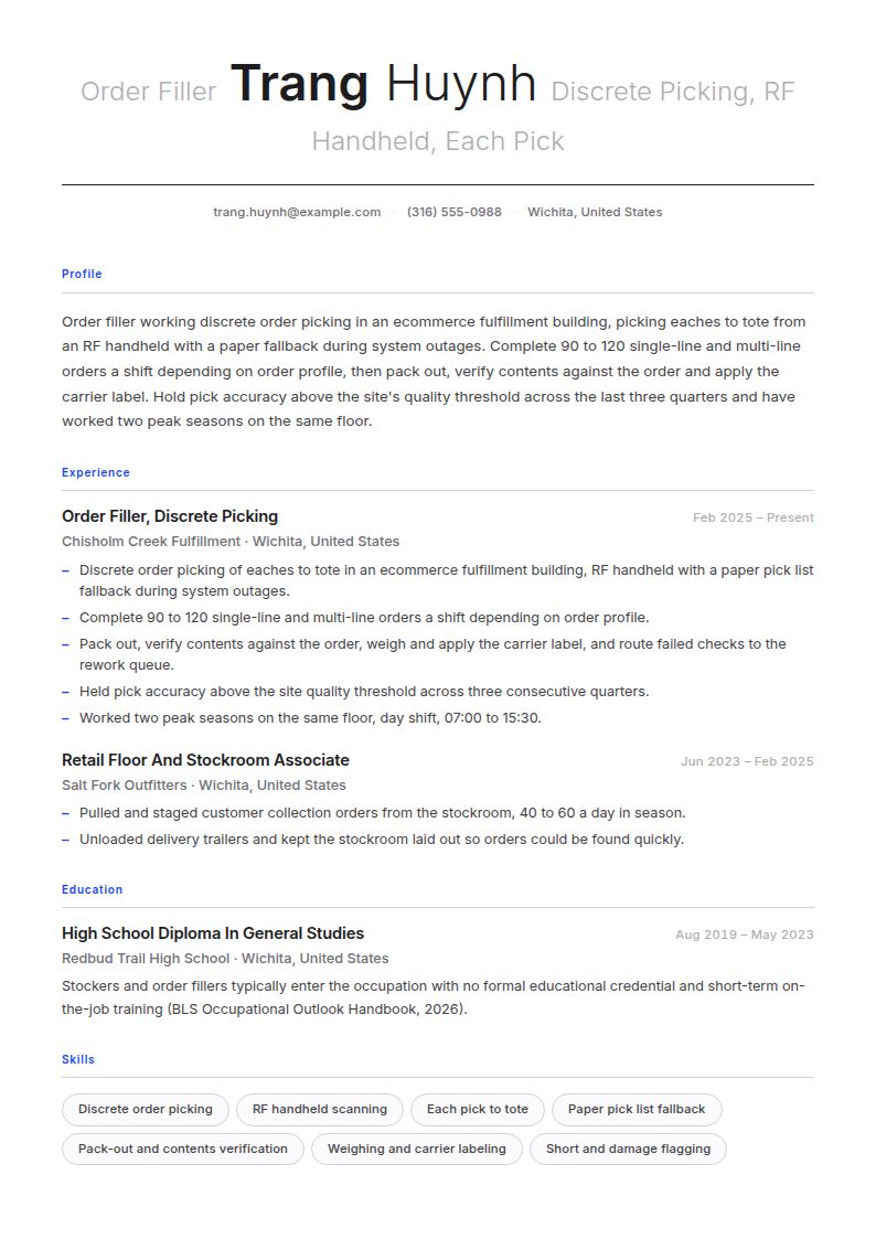Order Filler Resume Examples & Templates