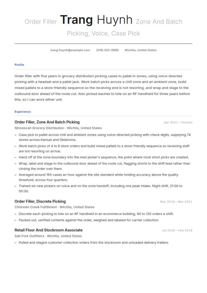 Order Filler Resume Examples & Templates