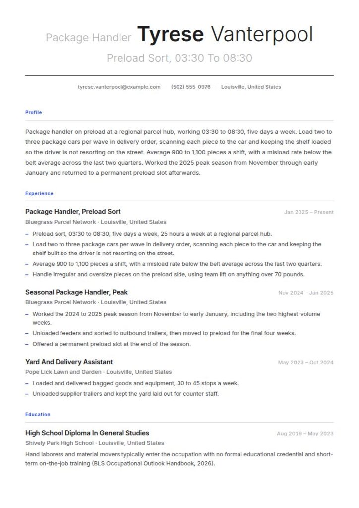 Package Handler Resume Examples & Templates