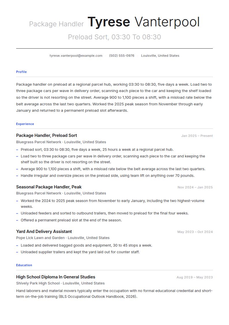 Package Handler Resume Examples & Templates