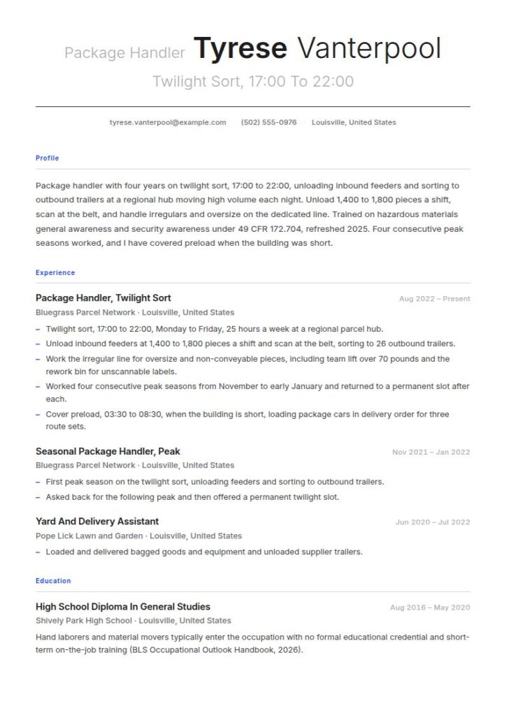 Package Handler Resume Examples & Templates