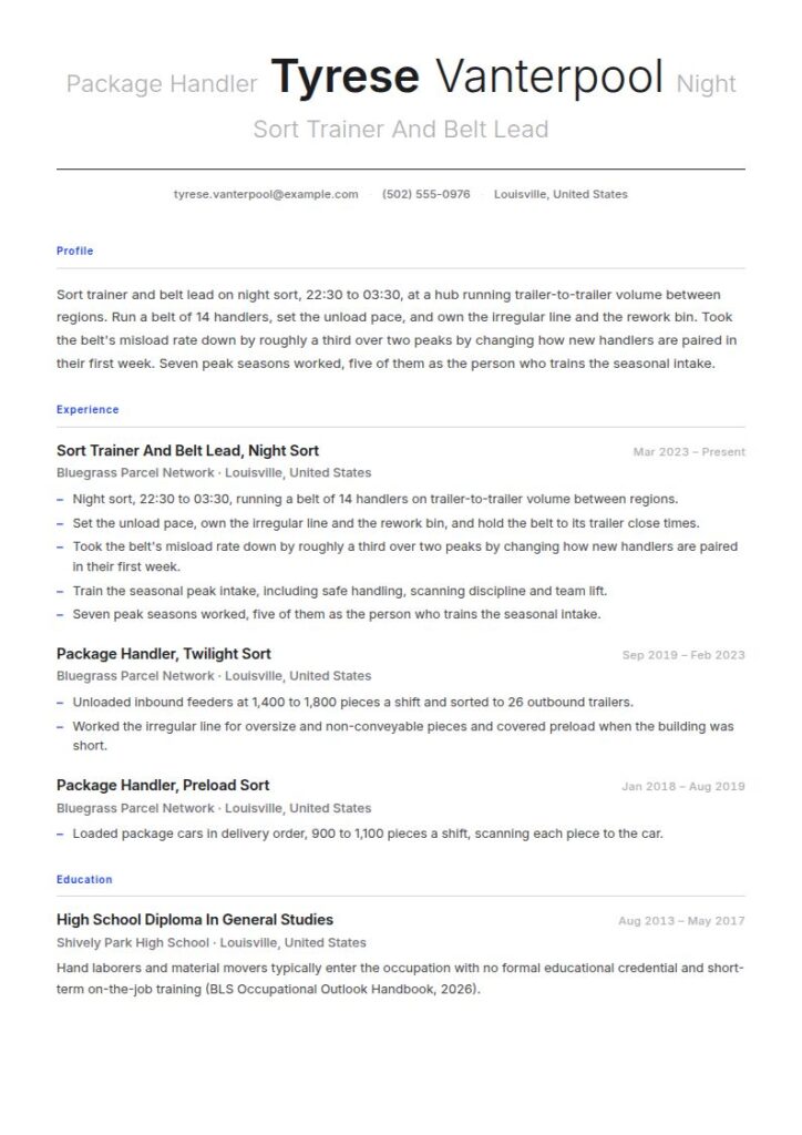 Package Handler Resume Examples & Templates