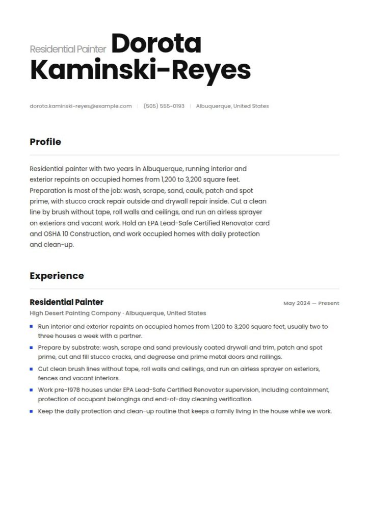 Painter Resume Examples & Templates