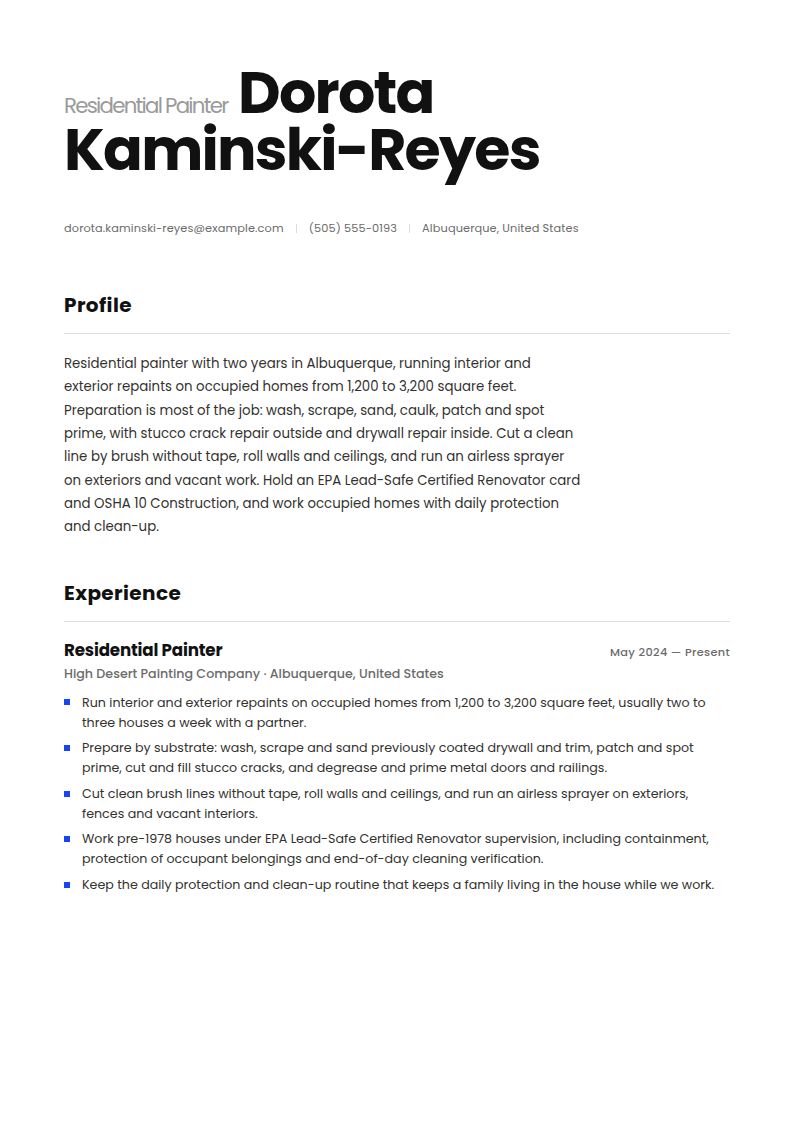Painter Resume Examples & Templates