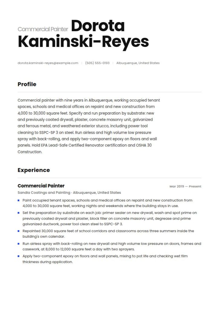 Painter Resume Examples & Templates